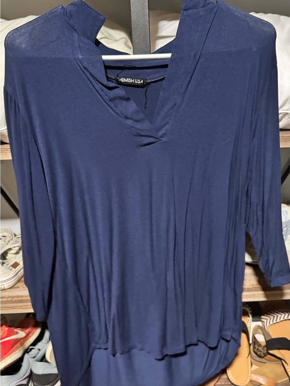 HEIMISH USA Deep Navy V-Neck Relaxed Long Sleeve Tunic